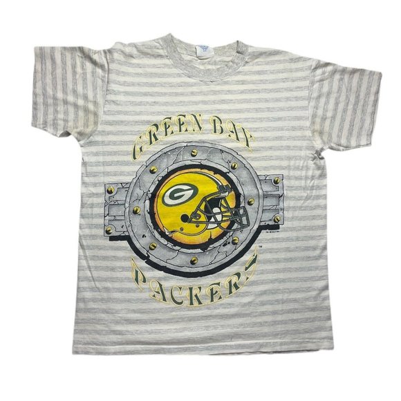 vintage 90’s Green Bay Packers Striped T Shirt 1991 Single Stitched NFL Size L - Picture 1 of 8
